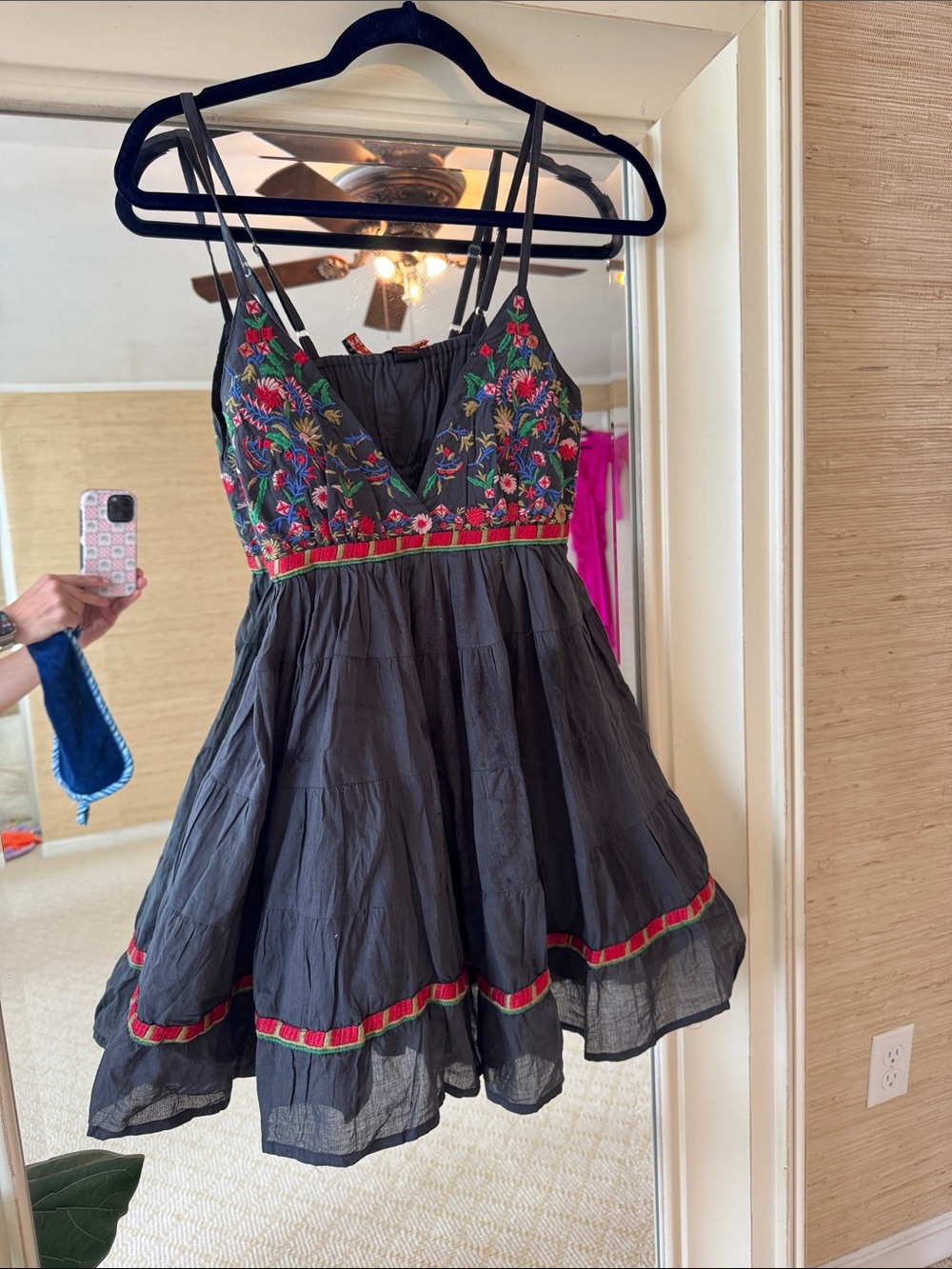 RAGA Black Embroidered Sundress with Multicolor Floral Detail